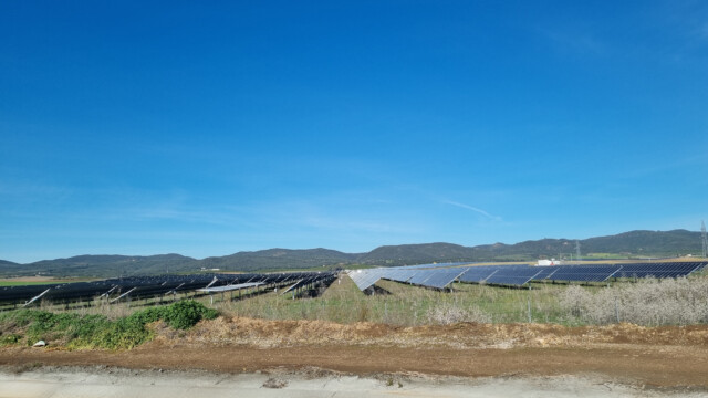 Solaranlage zwischen den Früchte-Plantagen