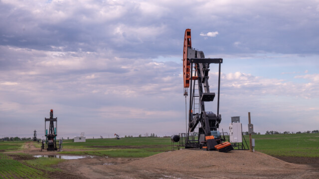 oft liegen mehrere Pumpen in einer Linie, sind wohl mit unterirdischen Rohren verbunden, welche das Ă–l in einen Tank fĂĽhren