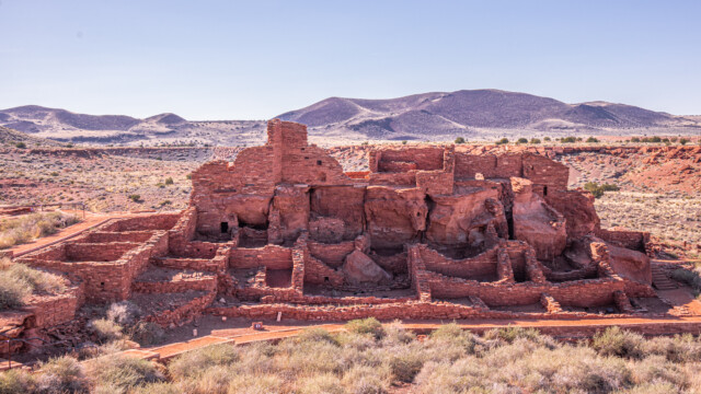 Wupatki-Siedlung im abendlichen Gegenlicht
